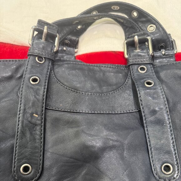 MARC JACOBS BLACK LEATHER GUNMETAL BUCKLE AND BUTTONHOLE HOBO BAG LARGE - Picture 8 of 16